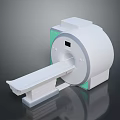 Modern Medical MRI Scanner Imaging Equipment With White Body Green Accent And Sliding Examination Table