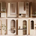 Stylish Modern Room Dividers With Arched Shelves Decorative Plants And Display Niches