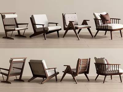 Stylish Modern Accent Chairs In Various Designs With Wooden Frames And Cushions 3d model
