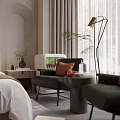 Modern Bedroom Interior Design With Large Bed Light Gray Walls Area Rug And Floor Lamp
