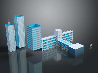 Urban Building Complex with Modern Design Tall Low Rise Structures Blue Exteriors and Glass Walls 3d model
