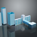 Urban Building Complex with Modern Design Tall Low Rise Structures Blue Exteriors and Glass Walls