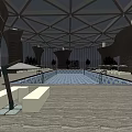 Modern Indoor Swimming Pool With Geodesic Dome Roof Loungers And Plants