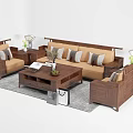 Walnut Frame Beige Sofa And Coffee Table Set With Side Tables Table Lamps And Rug 3d model