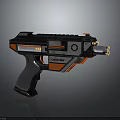 Futuristic Gun with Detailed Design Black Red Accents Textured Grip and Metallic Finish