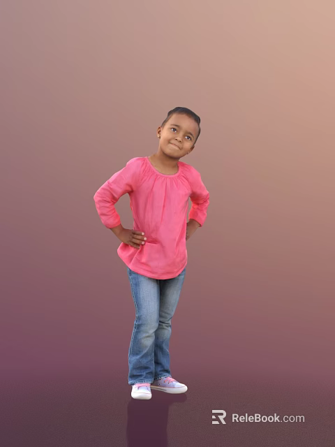Young Girl Wearing Pink Top And Blue Jeans With Hands On Hips Against Gradient Background 3d model 