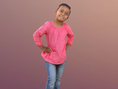 Young Girl Wearing Pink Top And Blue Jeans With Hands On Hips Against Gradient Background 3d model