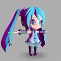 Anime Fantasy Character With Blue Purple Twin Tails Big Eyes Green Wand And Cute Outfit