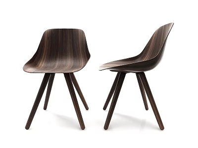 Modern Wooden Leisure Chairs With Curved Backrest And Three Legged Minimalist Design 3d model