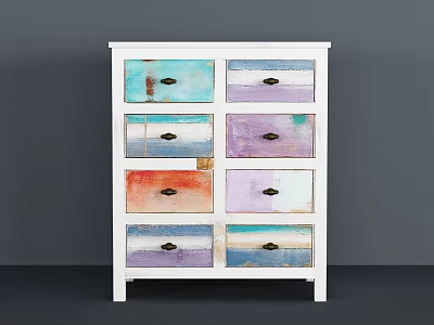 Colorful Entryway Cabinet Sideboard With White Frame Multiple Colored Drawers And Metal Handles 3d model