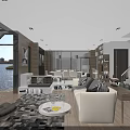 Modern Living and Dining Room Interior With Lake View Large Windows And Open Layout