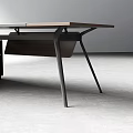 Modern Office Desk With Wooden Top Black Metal Legs And Storage Cabinet