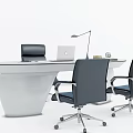 Modern White Office Desk With Laptop Desk Lamp And Two Black Chairs