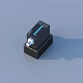 Black Electronic Device With Metal Connector And Technical Label For Industrial Use
