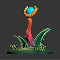 Cartoon Scene With Colorful Plant Red Orange Stem Blue Sphere Green Leaves And Stones