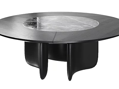 Modern Round Black Dining Table With Marble Center Top And Stylish Base 3d model