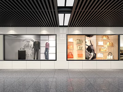 Modern Shop Window Display With Various Fashion Apparel And Leather Bags 3d model