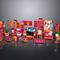 Colorful Scene Components With Purple Orange New Year Decor Furniture Plants And Signboards