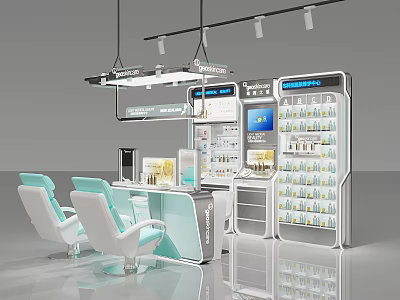Modern Luxury Display Shelves With Bright Lighting Product Bottles And Comfortable Seats 3d model