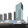 Modern Office Building Exterior With Glass Curtain Walls And Tall Buildings Surroundings