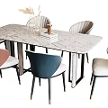 Modern Dining Table Set With Marble Top Multicolored Chairs And Decorative Vase 3d model