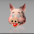 Cute Pink Pig Head 3D Polygonal Model With Open Mouth And Teeth On Dark Background