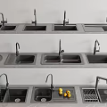 Various Designed Kitchen Sinks With Faucets Drain Boards And Fresh Lemons