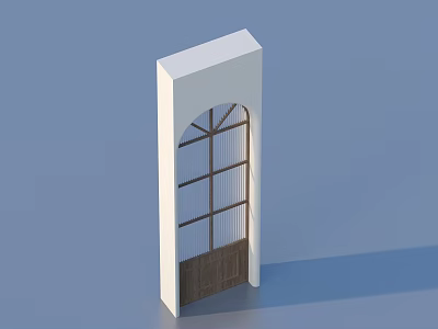 White Architectural Structure With Arched Wooden Grille Window On Blue Background 3d model