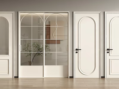 White Sliding Doors With Glass Panels Enhance Modern Interior Spaces Design 3d model