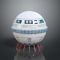 Futuristic Spherical Sci Fi Space Station With White Modules And Red Support Legs 3d model