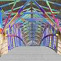 Colorful Arch Bridge With Vibrant Colored Frames And Water Surface Reflection Scenic View