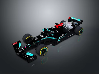 Black And Teal Formula 1 Racing Car With Aerodynamic Design And Sponsor Logos 3d model