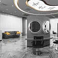 Modern Hair Salon Interior With Black Styling Chairs Mirrors Marble Floor And Round Ceiling