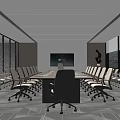 Modern Professional Conference Room Interior With Large Table Comfortable Chairs Display Screen And Windows 3d model