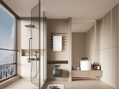 Modern Bathroom Interior Design With Glass Shower Vanity And Large Mirror 3d model