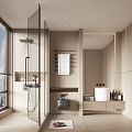 Modern Bathroom Interior Design With Glass Shower Vanity And Large Mirror