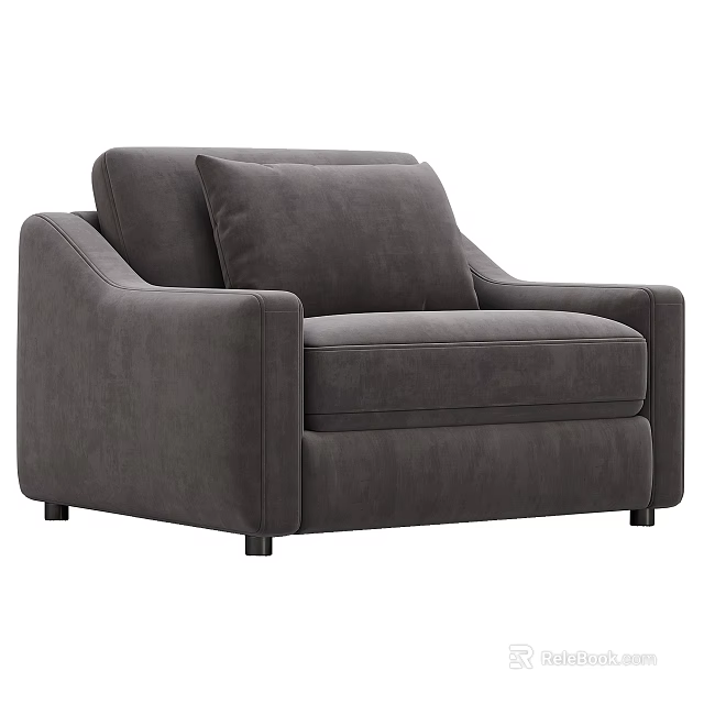 Modern Gray Fabric Single Sofa with Comfortable Armrest and Cushion 3d model
