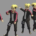 Game Anime Character Blonde Hair Black Jacket Pink Stripes White Inner Black Pants Different Poses