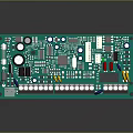 Detailed Green Printed Circuit Board With Electronic Capacitors Resistors And Connectors