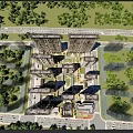 Aerial View Planning of Modern Residential Area With Central Courtyard Landscaped Greenery And Road Network