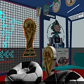Soccer Themed Exhibition Booth With Soccer Balls And Football Field Displays