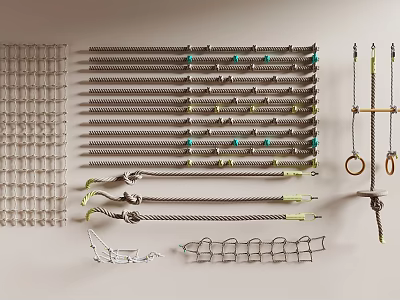 Display Of Ropes Nets With Various Knots And Gym Gear 3d model