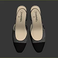 Chanel Black Slingback Heels With Shiny Material And Elegant Block Heel Design