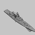 Game Movie Character Warship 3D Model With Gray Hull Red Bottom Radar Weapon Systems 3d model