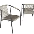 Modern Dining Chairs with Black Metal Frame Woven Backrest and Light Grey Padded Seats