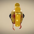 Red Helmet Featuring Yellow Flame Decoration Honeycomb Texture Black Visor And Red Straps