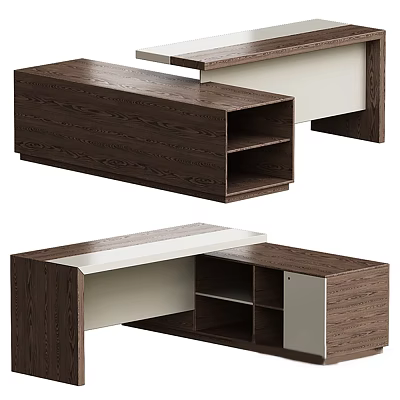 Modern Wooden Office Desk With Open Storage Compartments And White Panel 3d model