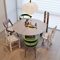 Solid Wood Round Dining Table Set With Unique Stylish Chairs For Cozy Home Dining Space