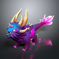 Vibrant Fantasy Game Movie Character With Purple Body Golden Horns Pink Tail And Glowing Eyes