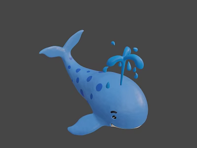 Cute Blue Whale Game Character With Blue Spots And Water Spraying From Head 3d model